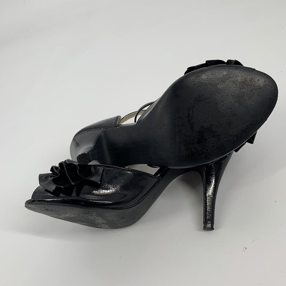 Steve Madden Talisa Ruffle Peep Toe High Heels Size 7.5 Womens Black Sexy Pin-Up - Picture 8 of 9